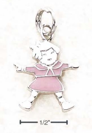 Sterling Siiver Enamel Pink Girl With Bow Charm