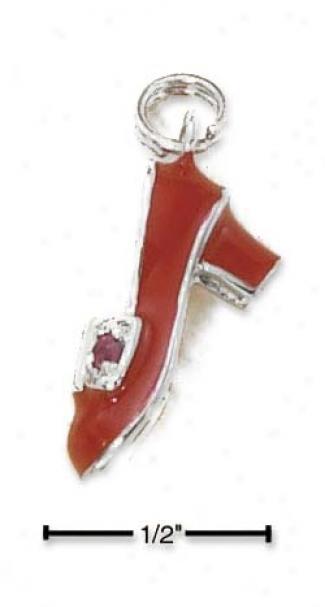 Sterling Silver Enamel Red High Heel Shoe Red Crystals Charm