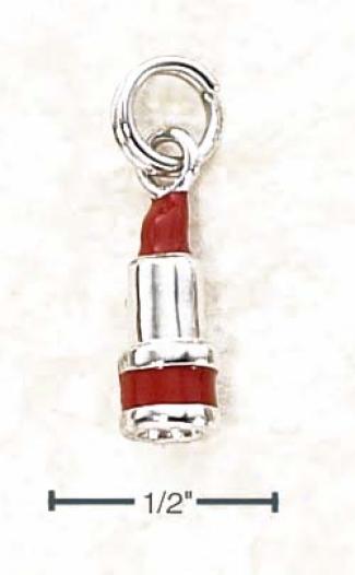 Sterling Silver Enamel Red Lipstick Tube Charm