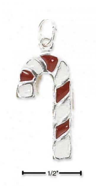 Sterling Silver Enameled Cane Charm ( 2 Sided)