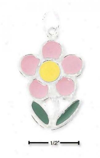 Sterling Silver Enameled Flower Subdue by a ~