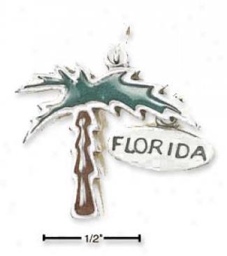Sterling Silver Enameled Palm Tree Charm With California Tab