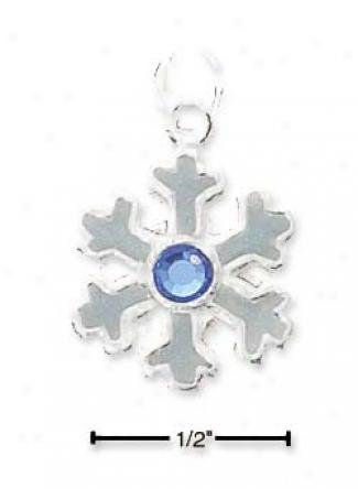 Genuine Silver Enameled Snowflake Charm With Blue Crystal