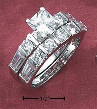 Sterling Silver Engagement Ring Set 7mm Princes Cut Cz