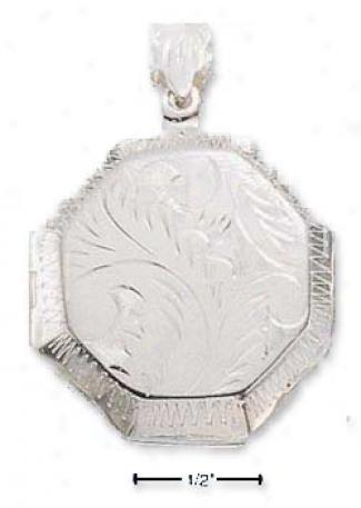 Sterling Silver Engraved 30mm Octagon Locket Pendant