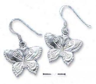 Sterling Silver Etched Butterfly Earrings On French Wires