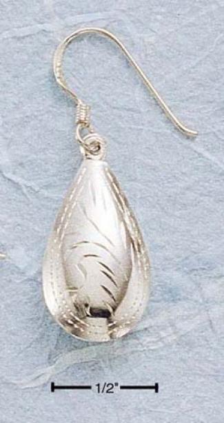Sterling Silver Etched Raindrop On French Wire Earrings