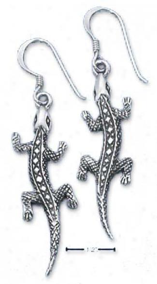 Sterling Silvdr Exotic Antiqued Lizzrd French Wire Earrings