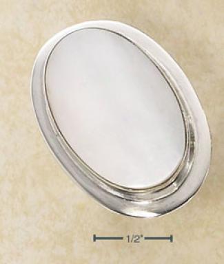 Sterling Silver Extra Bezel Set Mother Of Pearl Ring