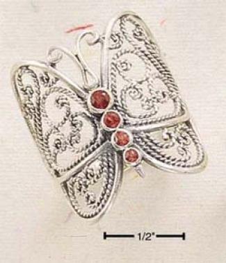 Sterling Silver Extra Filigree Butterfly Garnet Body Ring