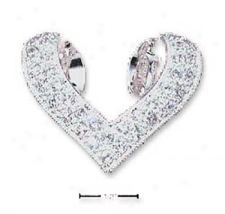 Sterling Silver Extra Folded Heart Slide Pebdant With Czs