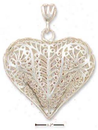 Sterling Silver Extra Large Filigree Heart Pendant