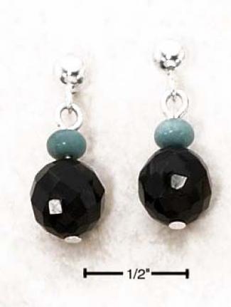 Sterling Soft and clear  Faceted Onyx Globule Post Drop Earrings