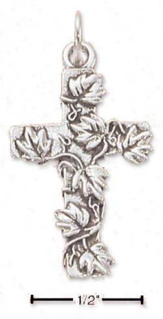 Sterling Silver aFncy Branch And Leaf Cross Charm