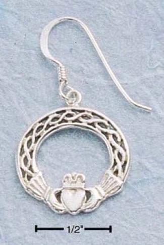 Sterling Silver Fancy Claddaugh Earrings On French Wire