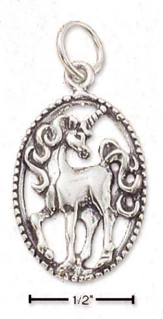 Sterling Silver Fancy Oval Scrolled Unicorn Charm