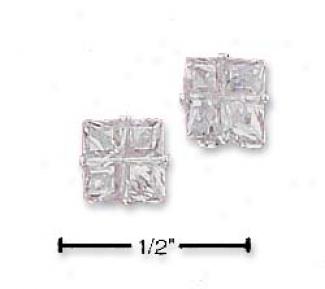 Sterling Silver Fancy Segmented Cut 5mm Cz Stud Earrings