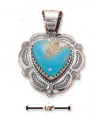 Sterling Silver Fancy Southwest Turquoise Heart Pendant