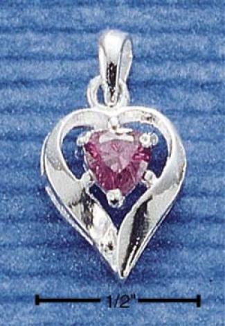 Sterling Silver February Cz Heart Charm