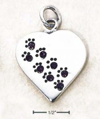 Sterling Silver February Cz Paw Heart Pendant (engravable)