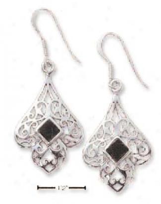 Sterling Silver Filigree Indent Design With Yx Earrings