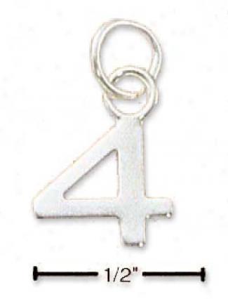 Sterling Silver Fine Lined Number 4 Charm