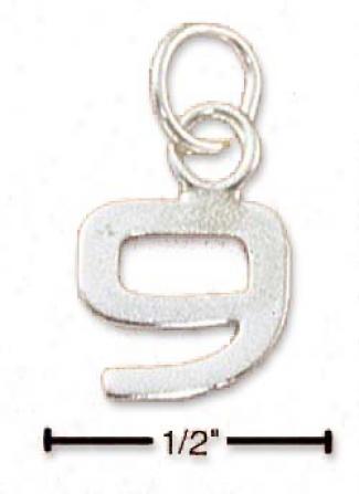 Sterling Silver Fine Lined Number 9 Charm