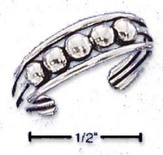 Sterling Silvery Five Beads On Triple Shank Toe Ring