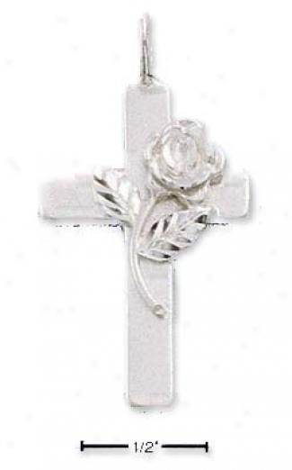 Sterling Soft and clear  Flt Cross With Rose Charm