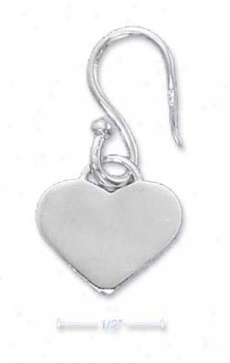 Sterling Silver Flat Hearts On Fancy French Wire Earrings
