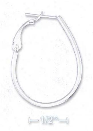 Sterling White Flat Stock 1 1/4 Inch Oval Hoop Earrings