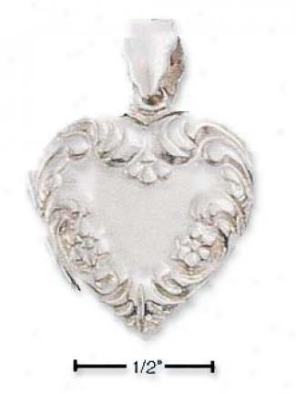 Sterling Silver Floral Embossed Heart Locket Pendant