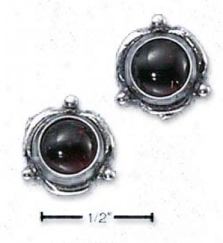 Sterling Silver Flower Concho Garnet Post Earrings