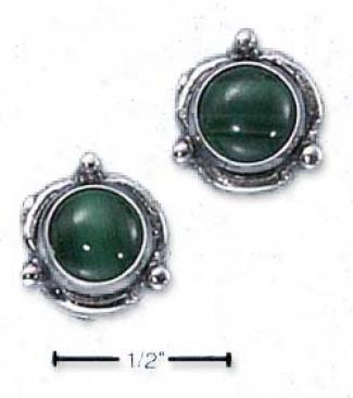 Sterling Silver Flower Concho Malachite Post Earrings