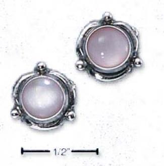 Sterling Silver Flower Concho Pink Mussel Post Earrings