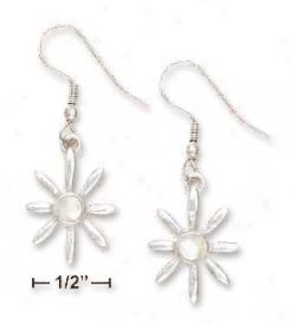 Sterling Silver Flower Earrings 5mm Mother Of Drop Center