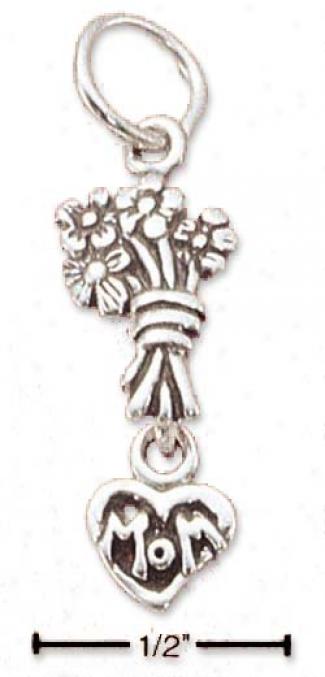 Sterling Silver Flowers And Mom Heart Charm