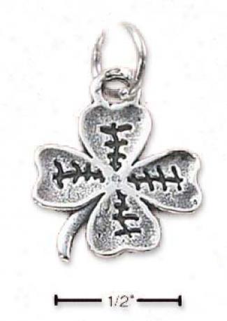 Sterling Silver Foir Leaf Lucky Clover With Etching Charm