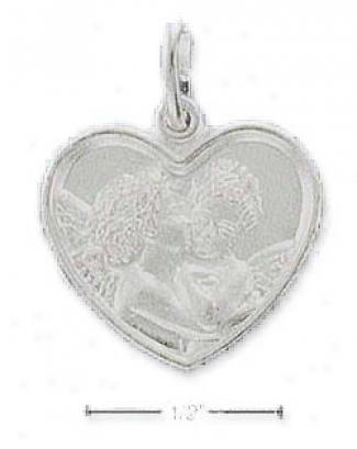 Sterling Silver Frosted Angels In Heart Spell