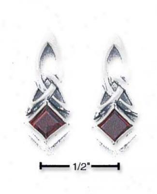 Sterling Silver Gatnet Celtic Design Earrings