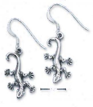Sterling Silver Gecko On The Move French Wire Earrings