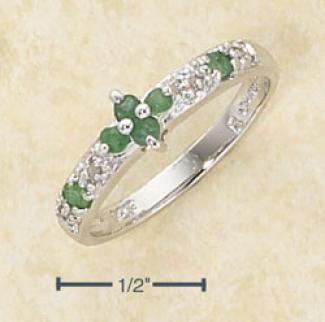 Sterling Silver Genuine Emerald Diamond Accent Rose Cu5 Ring