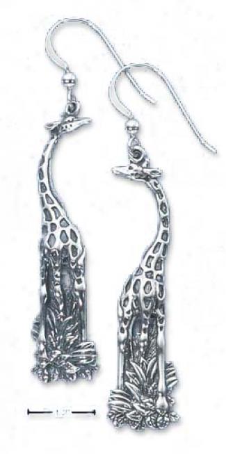 Sterling Silver Giraffe Earrings On French Wire