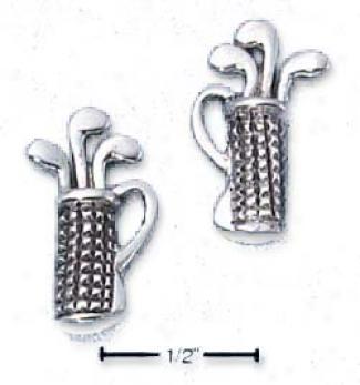 Sterling Silver Golf Clubs In Bag Post Earrings