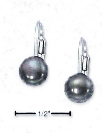 Sterling Silver Gray Fw Pearl Button Earrings On Leverbck