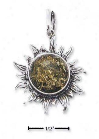 Sterling Silver Green Amber Sun Pendant