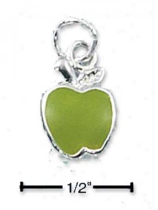 Sterling Silver Green Enamel Apple Charm