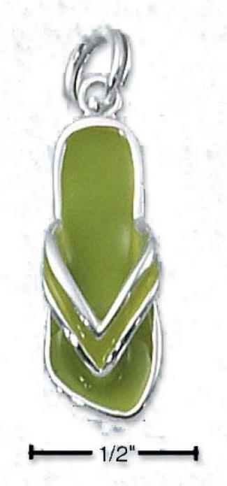 Sterling Silver Green Enamel Sandal Green Enamel Strap