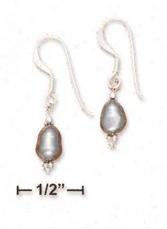Sterling Silver Grey Fw Pearl Swing French Wire Earrings
