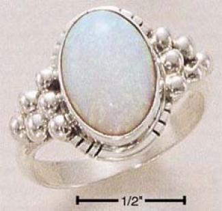 Sterling Silver Handmade Lab Opal Cabochon Ring